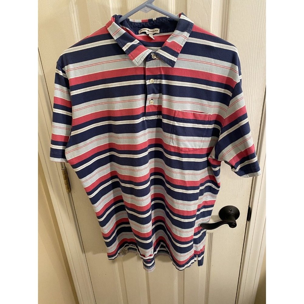 Peter Millar Mens Striped Polo Golf Shirt Large L Multi Color Striped